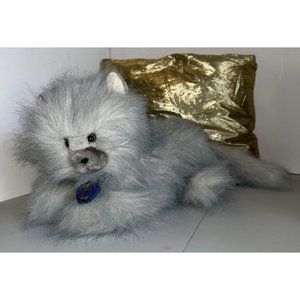Dakin 1985 Grey Persian Long Haired Kitty Cat Plush Realistic Blue Eyes 18”